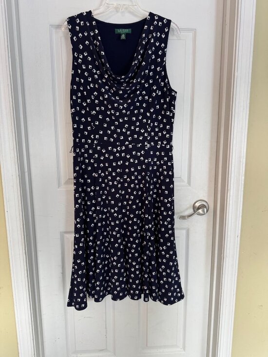 Lauren Ralph Lauren Dresses & Skirts - Lauren Ralph Lauren Navy Sleeveless Dress Jersey Knit Stretch Cowl Neck 12